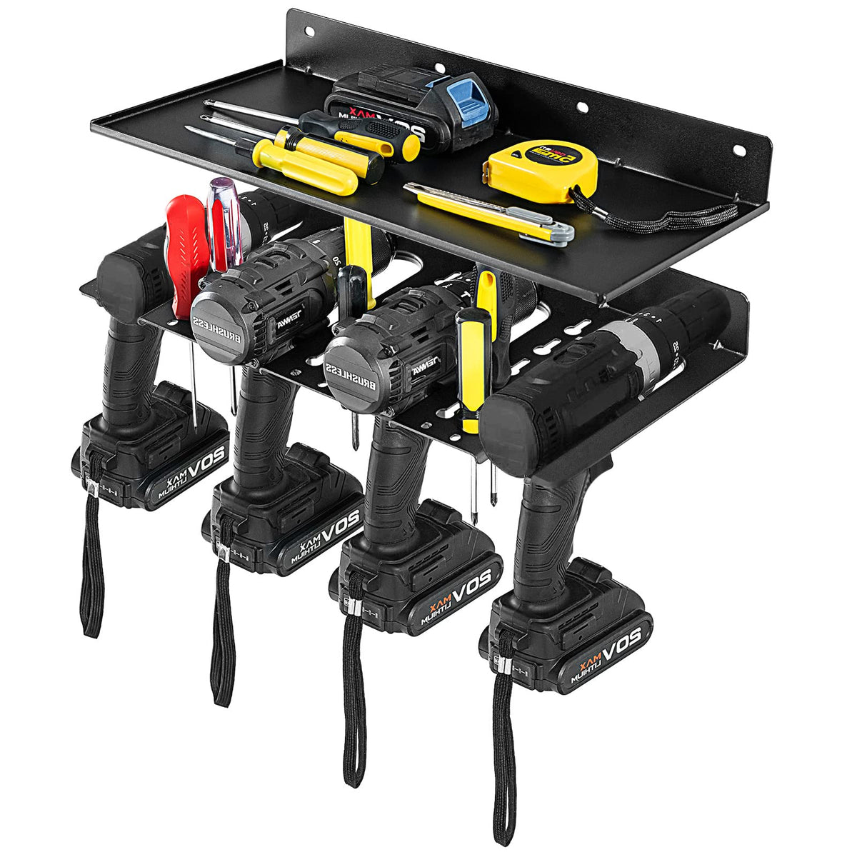 Electric Drill Storage Rack, Wall Mounted Drill Holder & Floating Shelf