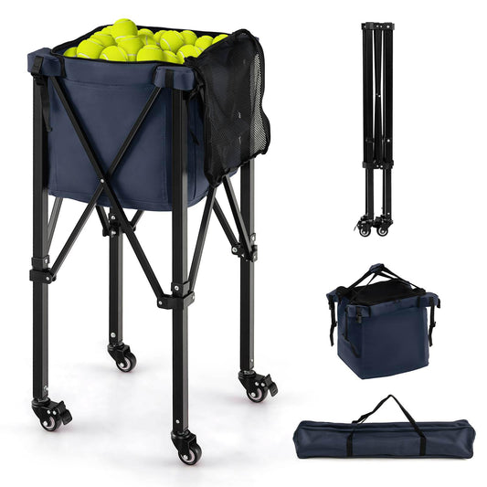 Lightweight Aluminum Tennis Ball Hopper Basket with Wheels and Removable Bag