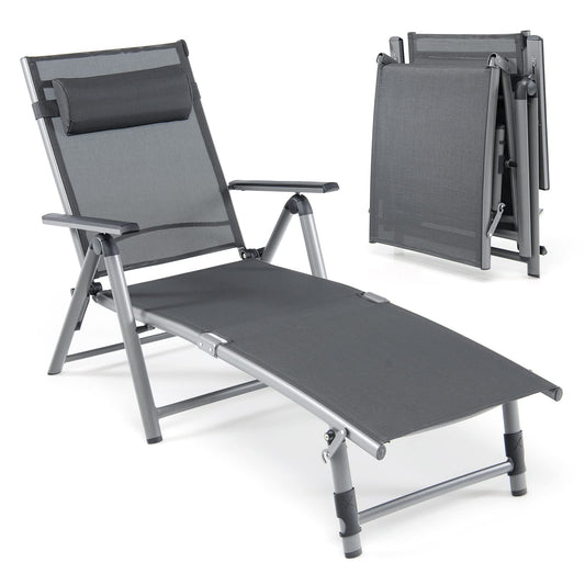 Outdoor Aluminum Chaise Lounge Chair with 8 Back and 2 Leg Adjustable Positions