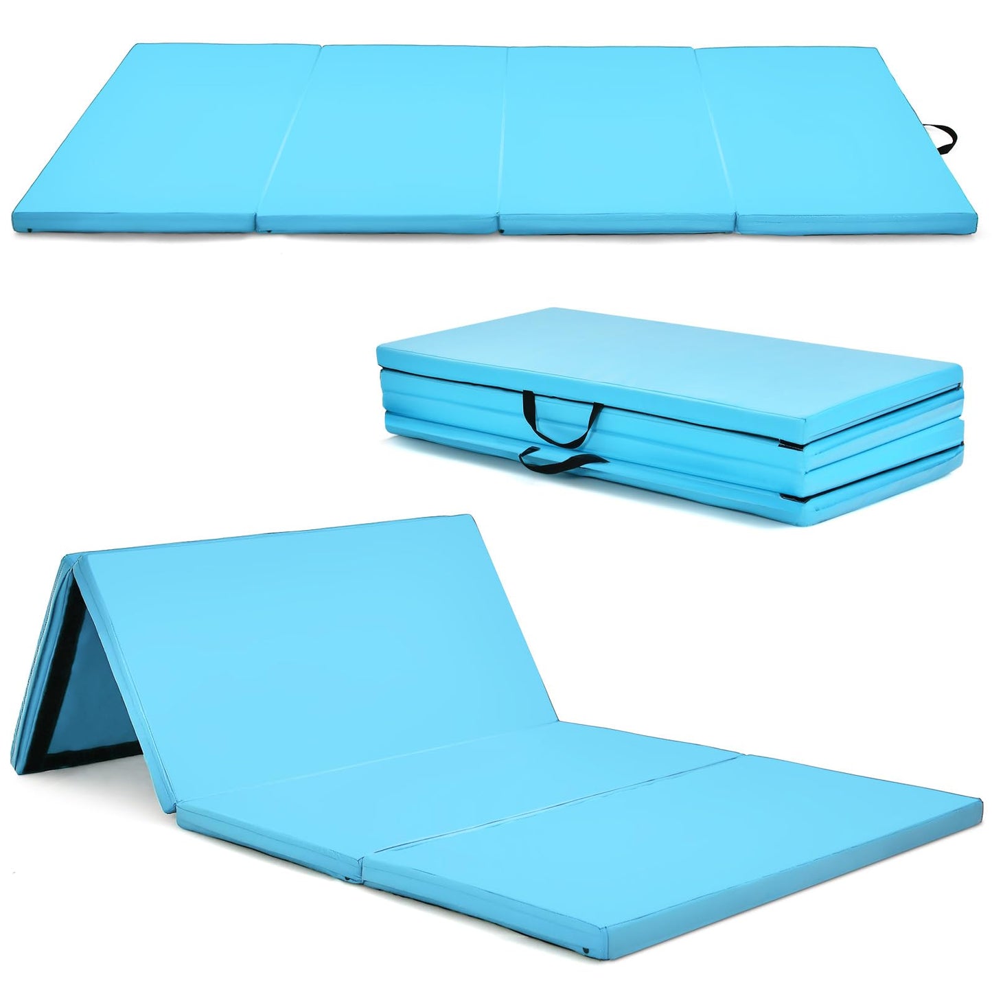 Folding Gymnastics Mat 240 cm x 116 cm x 5 cm Exercise Tumbling Mat w/ Carrying Handles for Home Gym Fitness