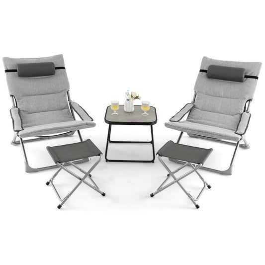 5 Piece Patio Sling Chair Set with Ottoman & Coffee Table