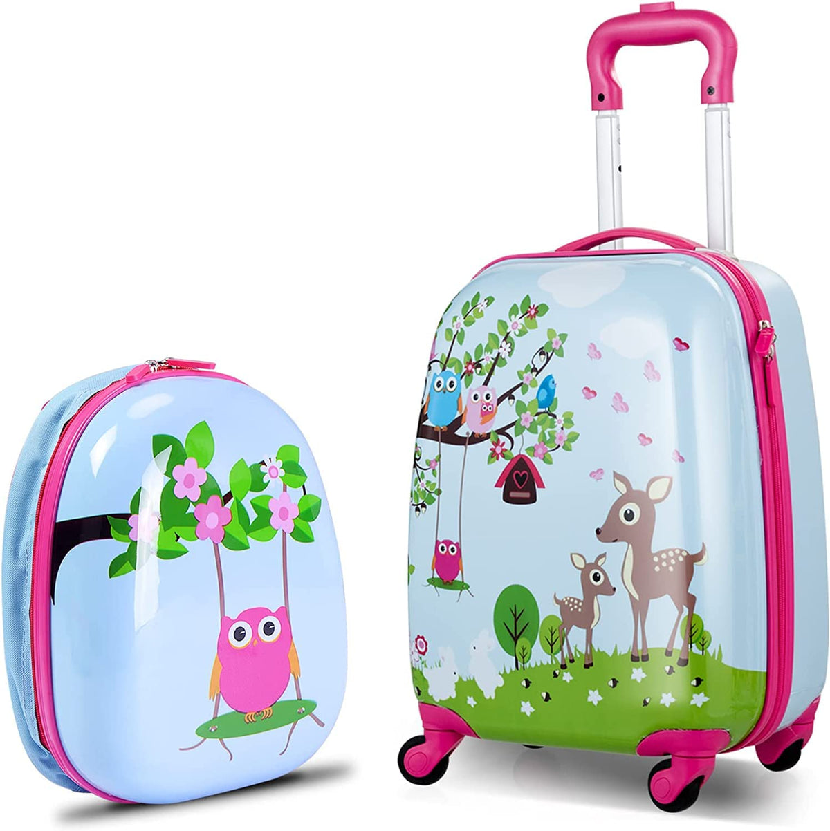 2 Pieces Kids Luggage Set with 4 Casters & Retractable Handle