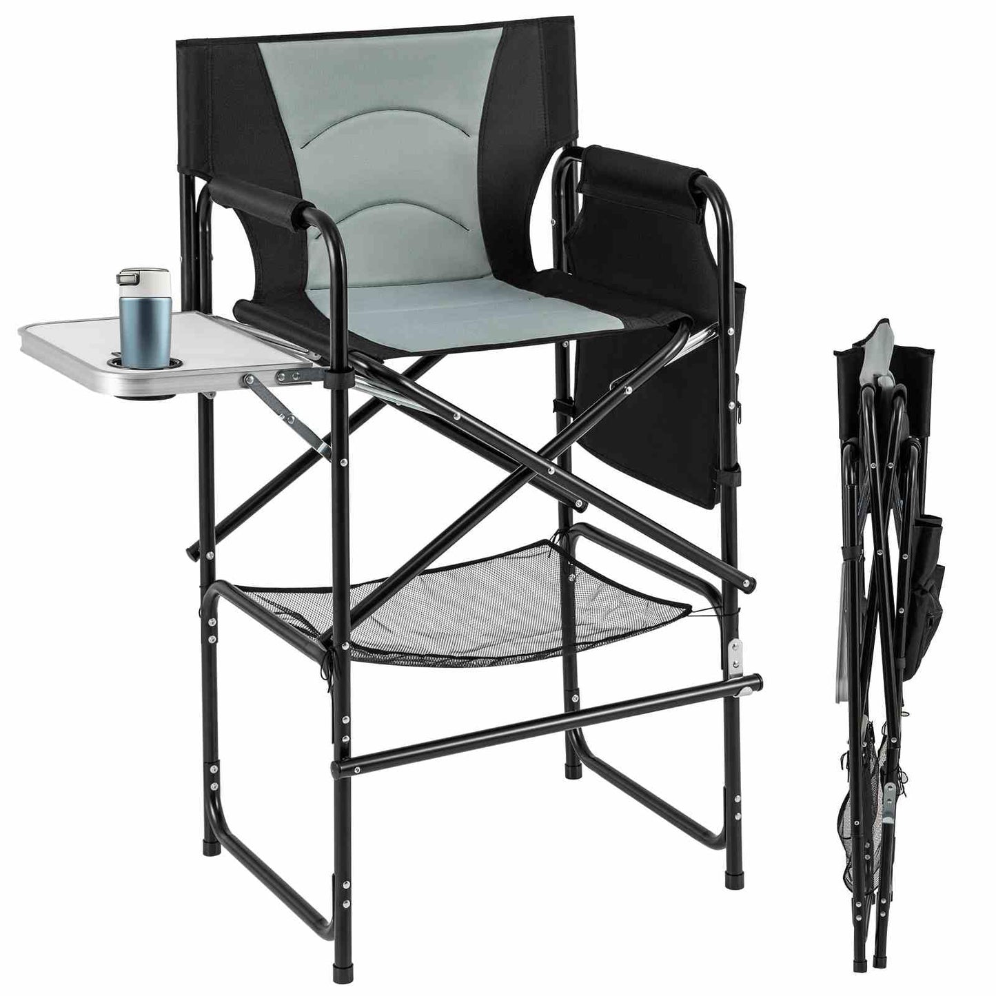 116.5 cm Tall Directors Chair with Foldable Side Table & Footrest