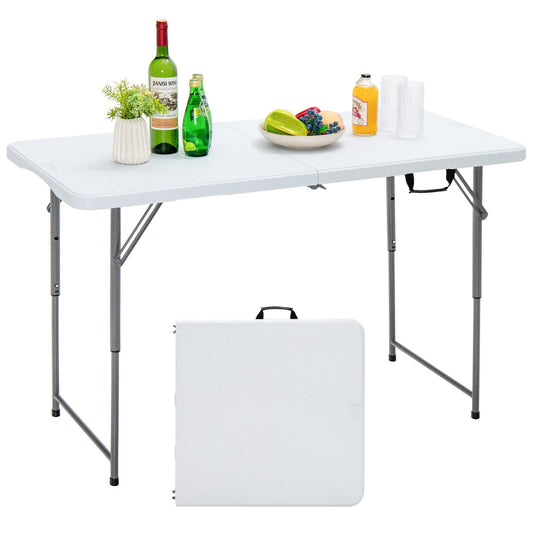 Portable Bi-fold Picnic Table with 3-Level Height Adjustment Carrying Handle