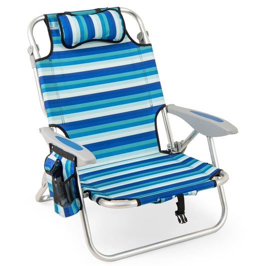 Folding Beach Chair for Adults with 4-Position Adjustable Backrest