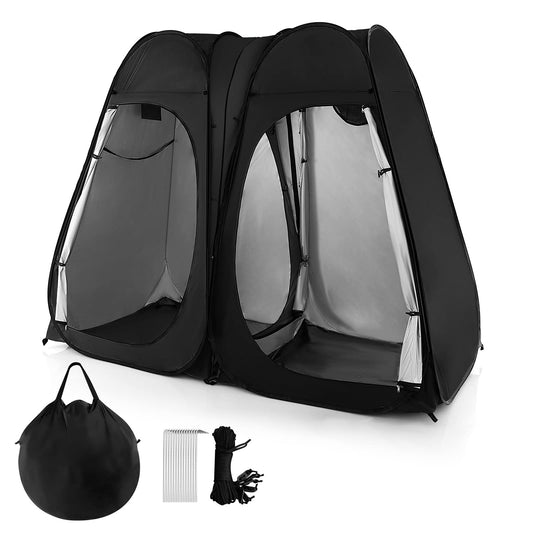 Double Room Outdoor Privacy Tent with Window Floor Storage Pocket