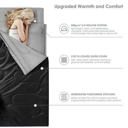 Double Sleeping Bag for 2 Persons with 2 Pillows for Cold & Hot Weather