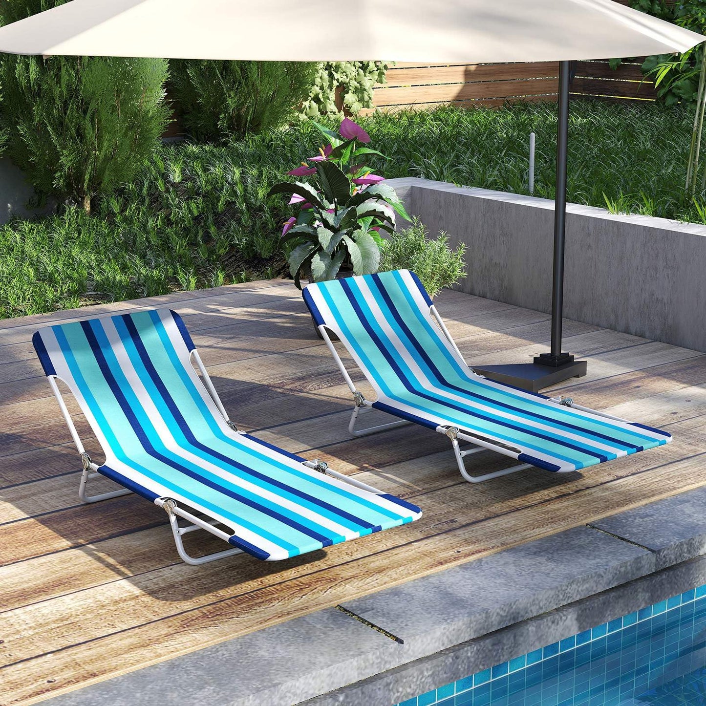 2 Pieces 5-position Outdoor Folding Chaise Lounge with Carry Strap for Patio