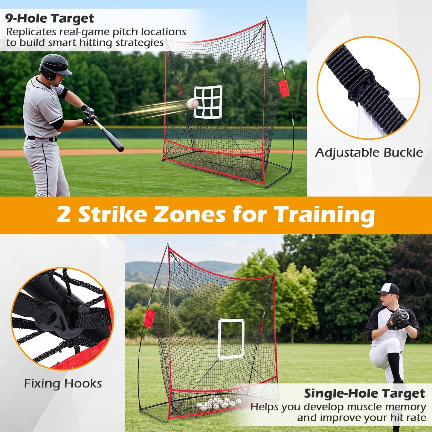 7x7.4FT Exatra Large Baseball Practice Net, Softball Pitching Net