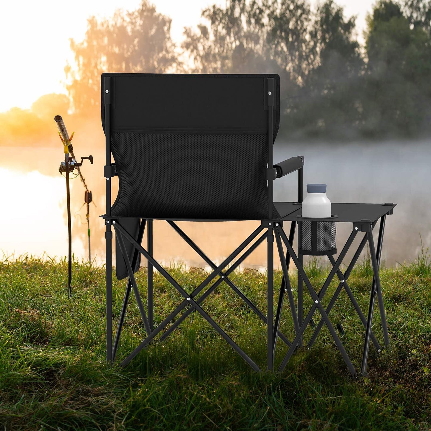 Oversized Camping Chair with Side Table & Carrying Bag for Fishing Lawn