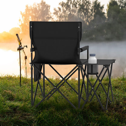 Oversized Camping Chair with Side Table & Carrying Bag for Fishing Lawn