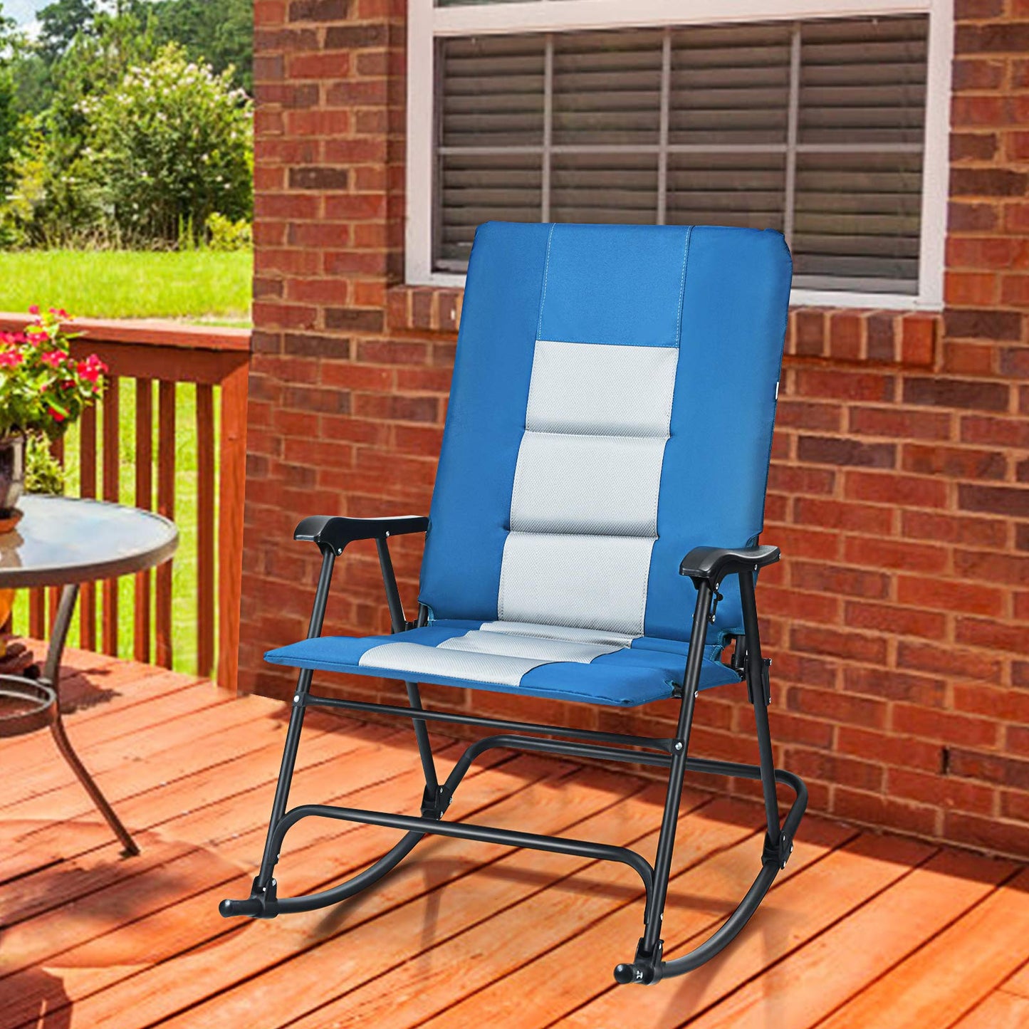 Foldable Rocking Chair Oversized Camping Rocking Chair w/High Back & Armrest