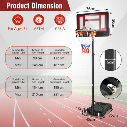 Weather-Resistance Basketball Goal Toy with Adjustable Height 132-251cm