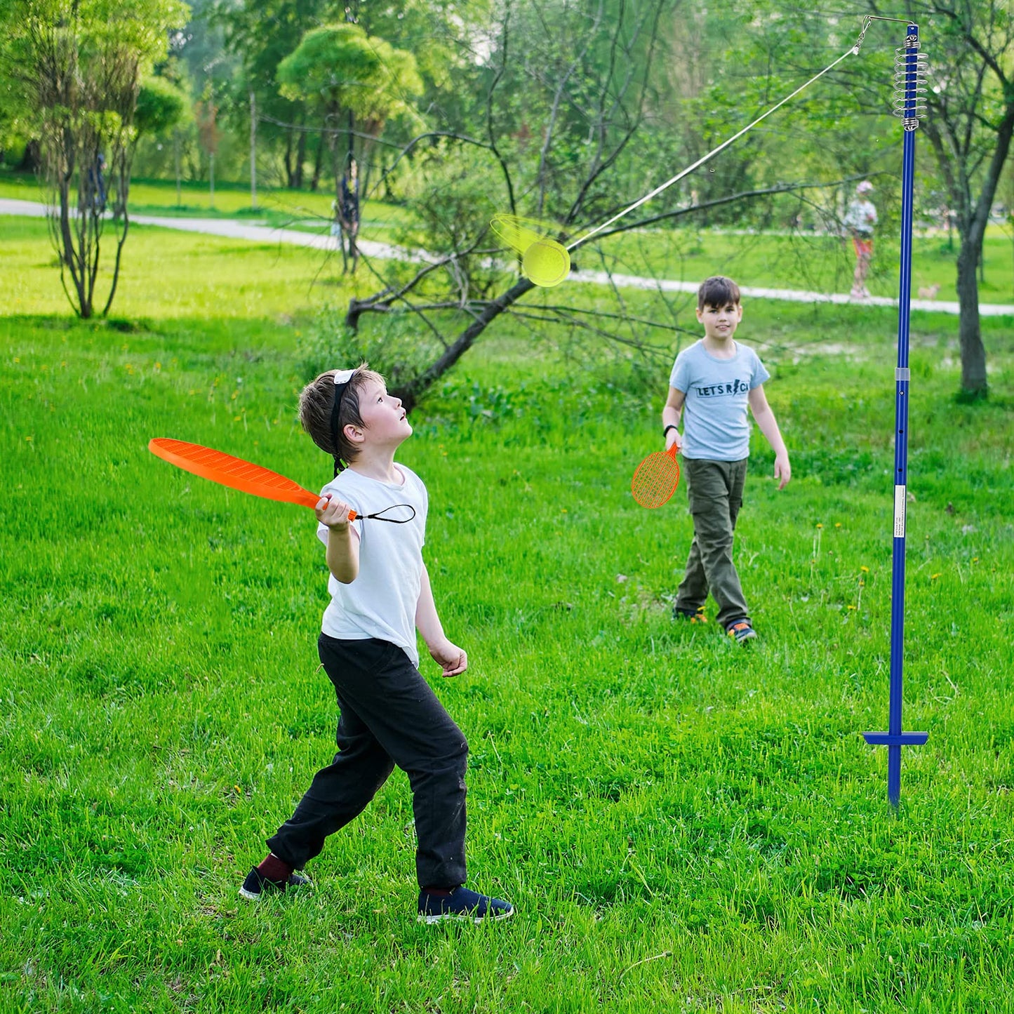 3-Level Height-Adjustable Swing Ball Outdoor Game Set W/Ball and Spiral Coil