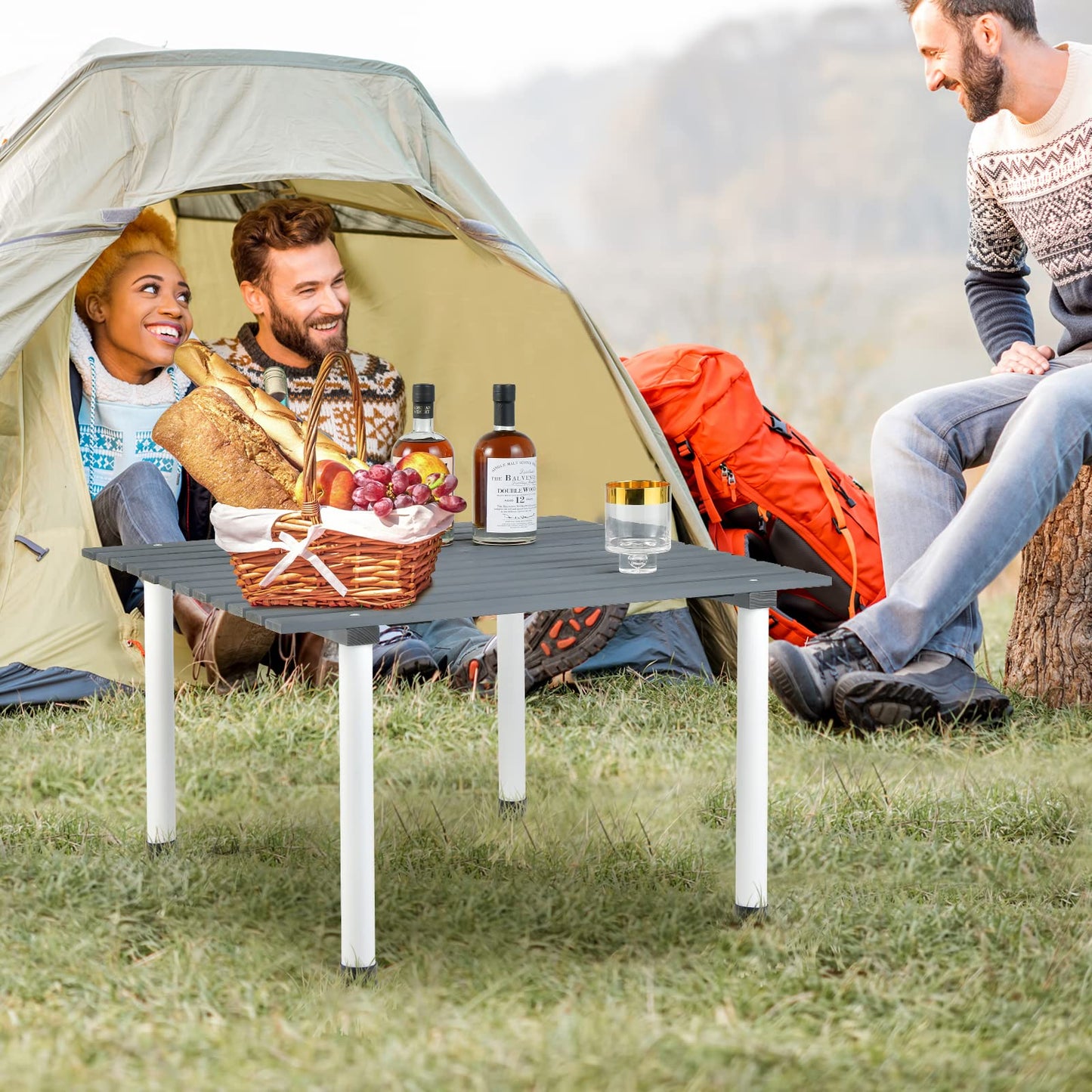 Solid Fir Wood Portable Roll up Table with Carry Bag for Camping