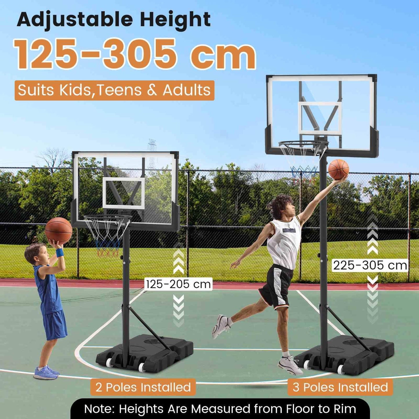Portable Basketball Hoop with Impact Resistant Backboard & Fillable Base for Poolside