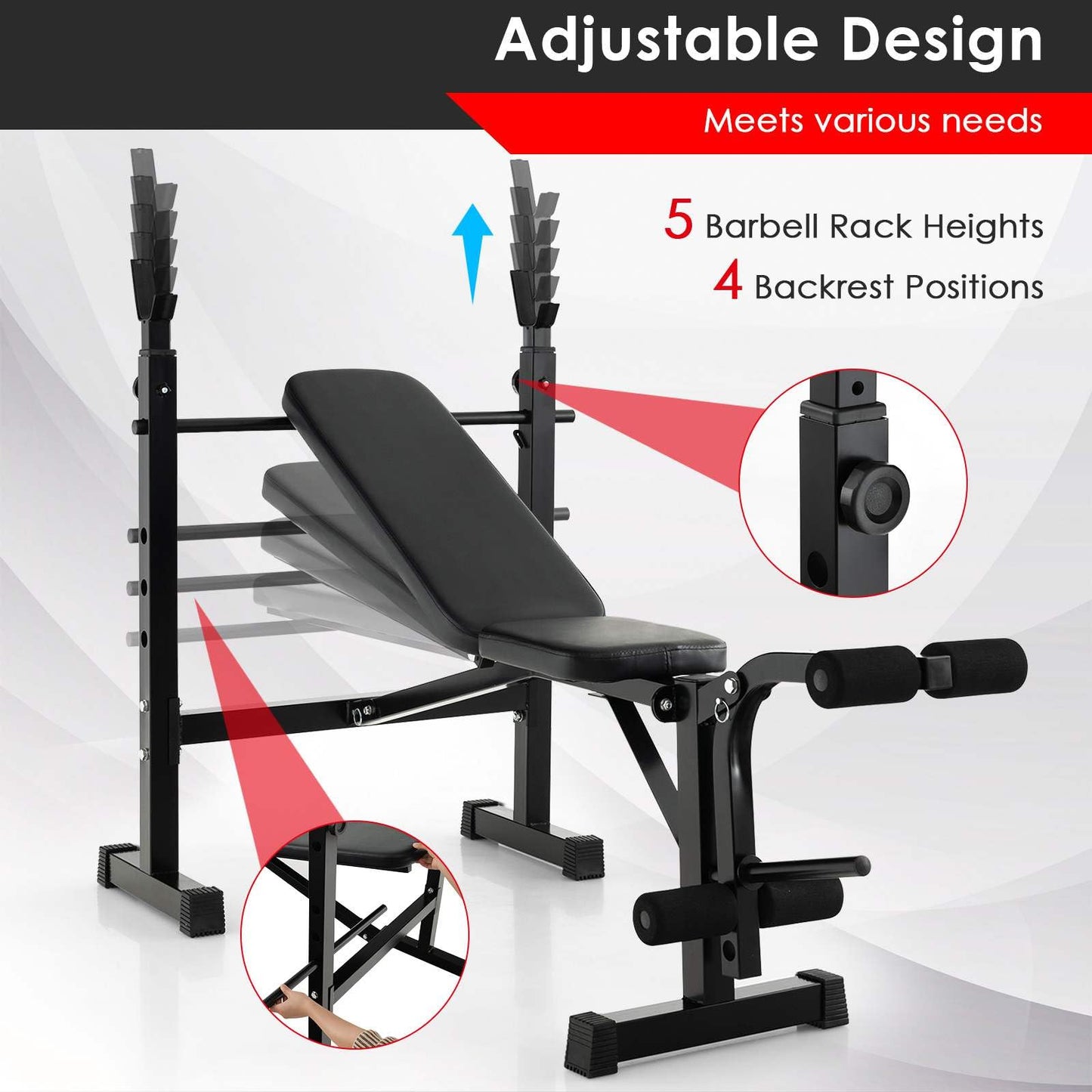 Adjustable Weight Bench & Barbell Rack Set Multipurpose Fitness Machine
