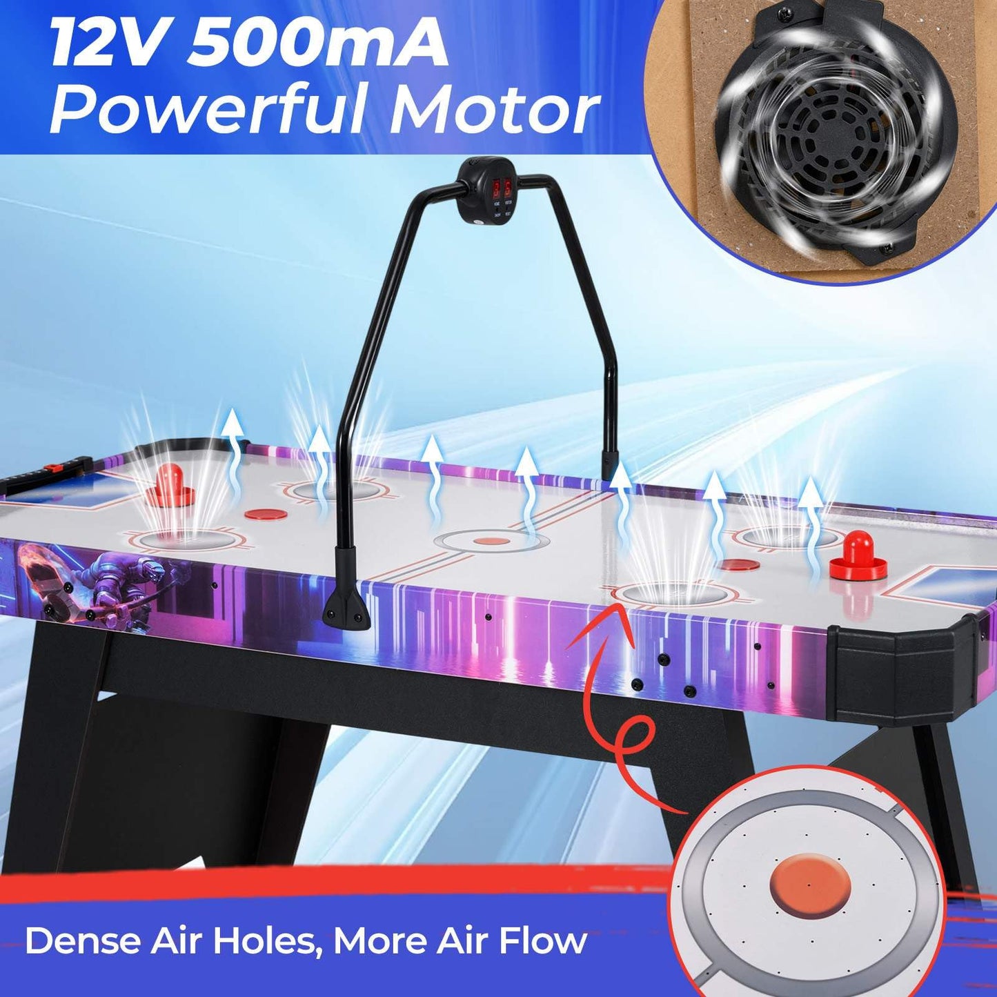 145CM Air Hockey Table with Powerful 12V Motor and LED Digital Scoreboard