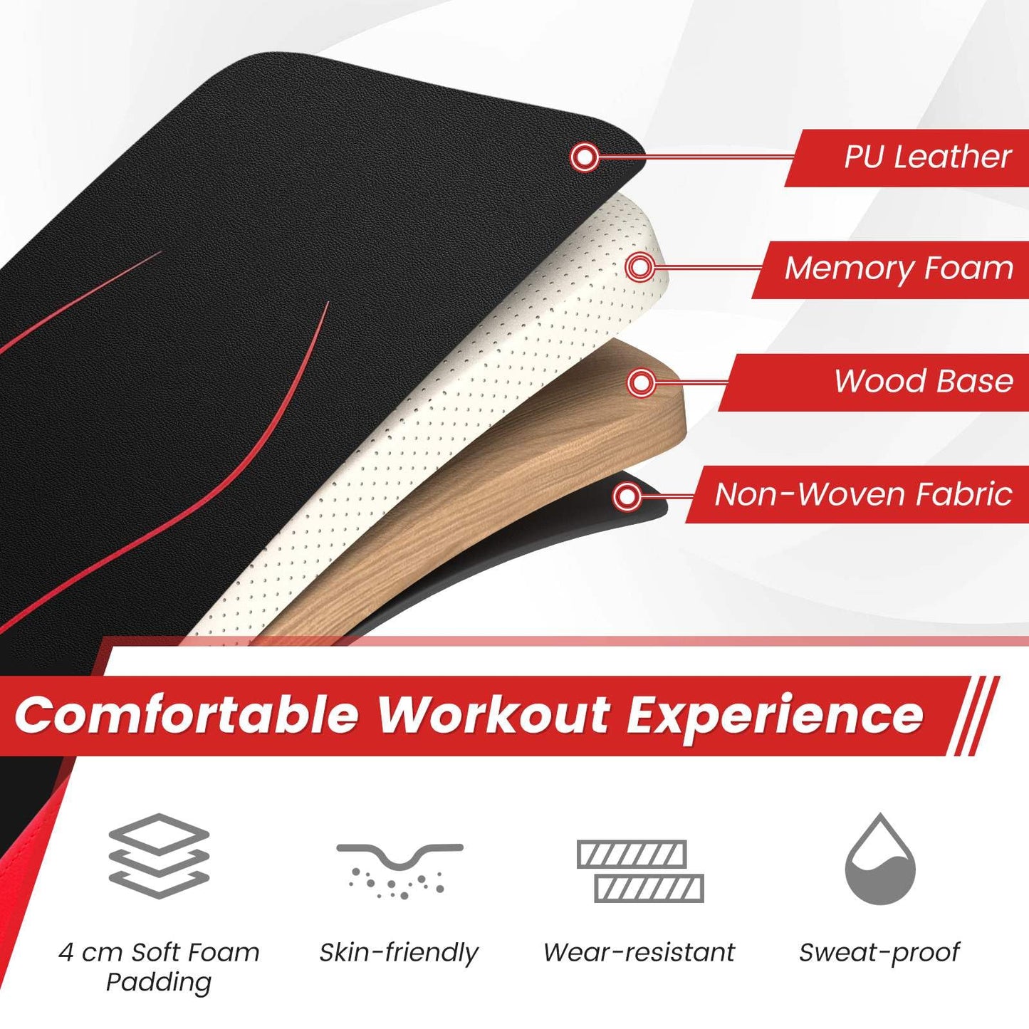 Foldable Adjustable Sit-Up Bench with Crunch Handles