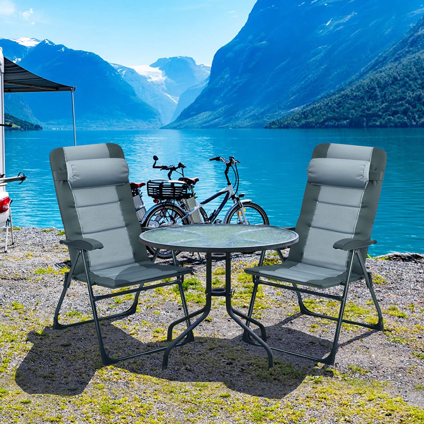 4PCS Patio Dining Chairs & Ottoman With 7-Position Adjustable Backrest