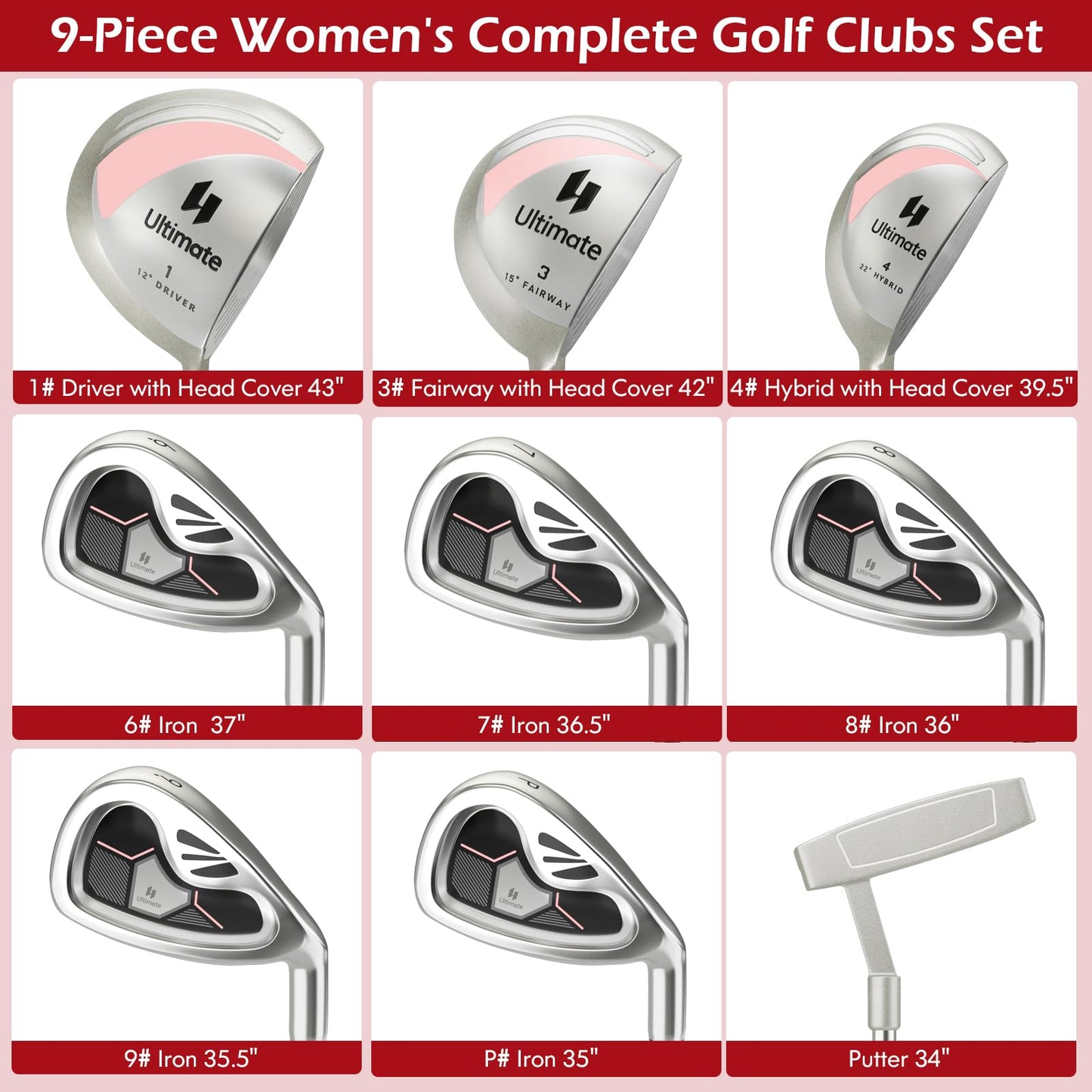 Women's Complete Golf Club Set 9 Pieces