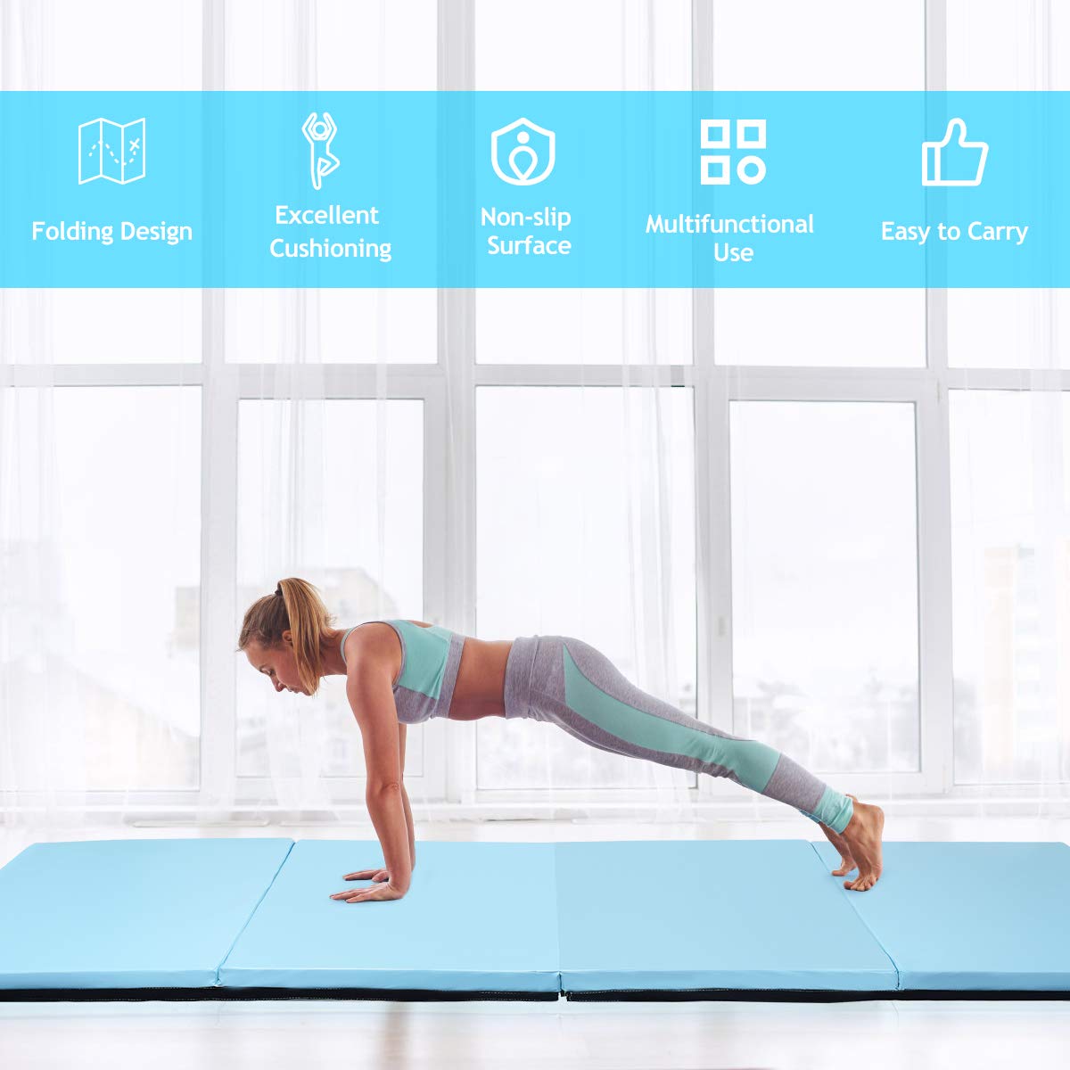 Gymnastics Mat 118cm X 300cm Foldable Gym Exercise Mat with Carrying Handles