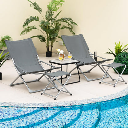 5 Piece Patio Sling Chair Set with Ottoman & Coffee Table