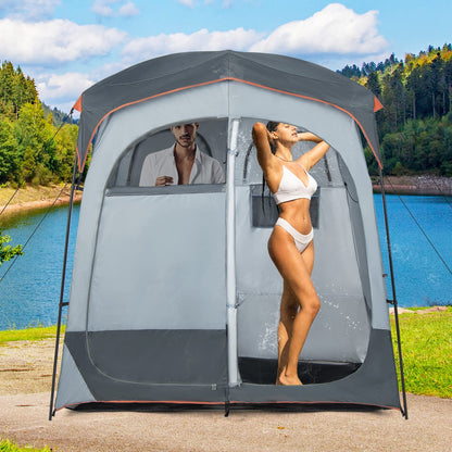 2 Rooms Shower Tent Oversize Privacy Shelter Tent with Removable Rain Fly