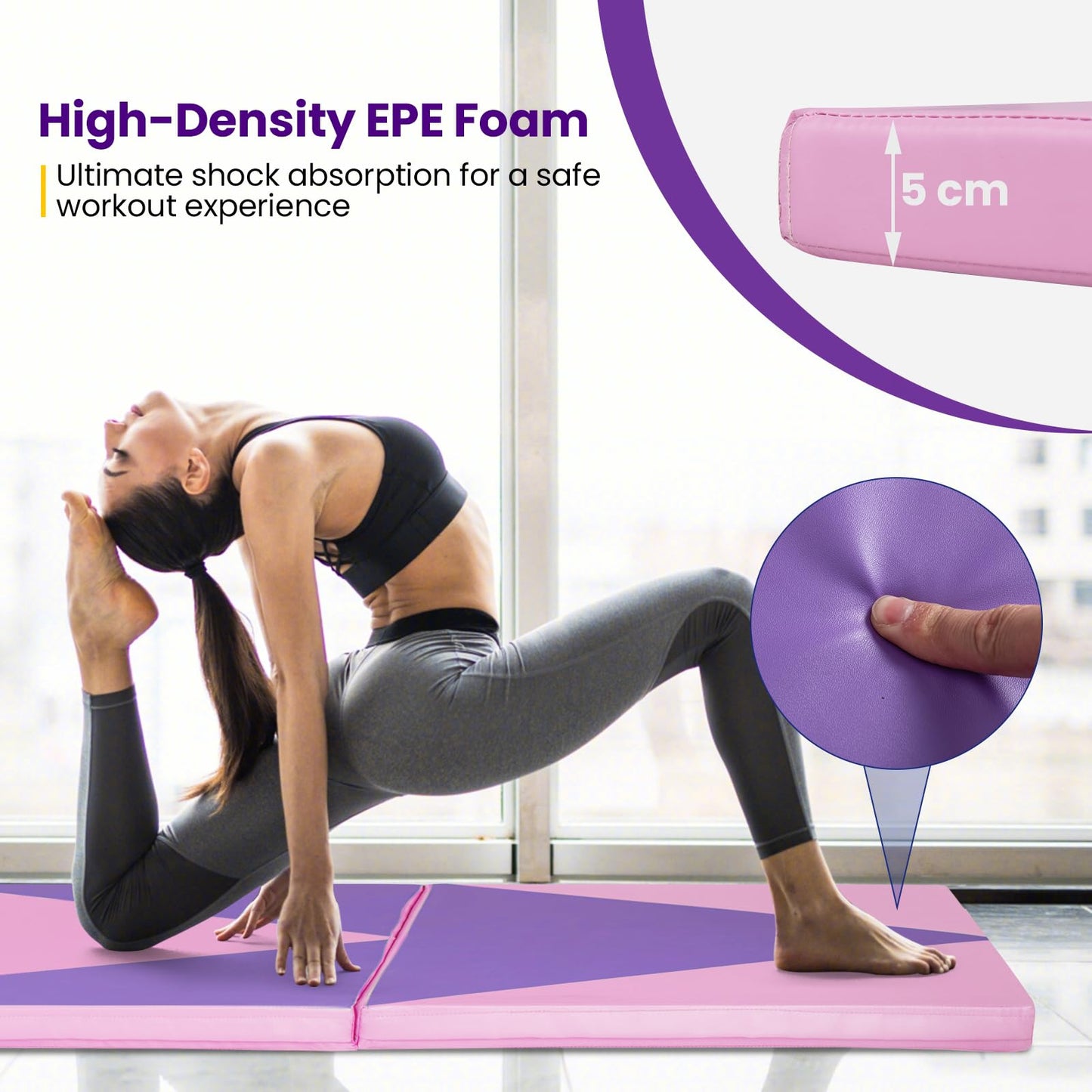 300 cm x 117 cm x 5 cm Folding Exercise Mat with Hook & Loop Fasteners & Carrying Handle