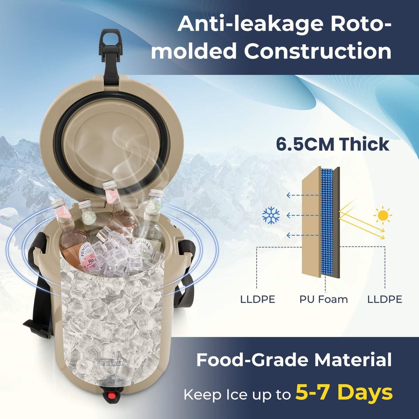 7.85 L Portable Insulated Ice Chest with Flat Seat Lid
