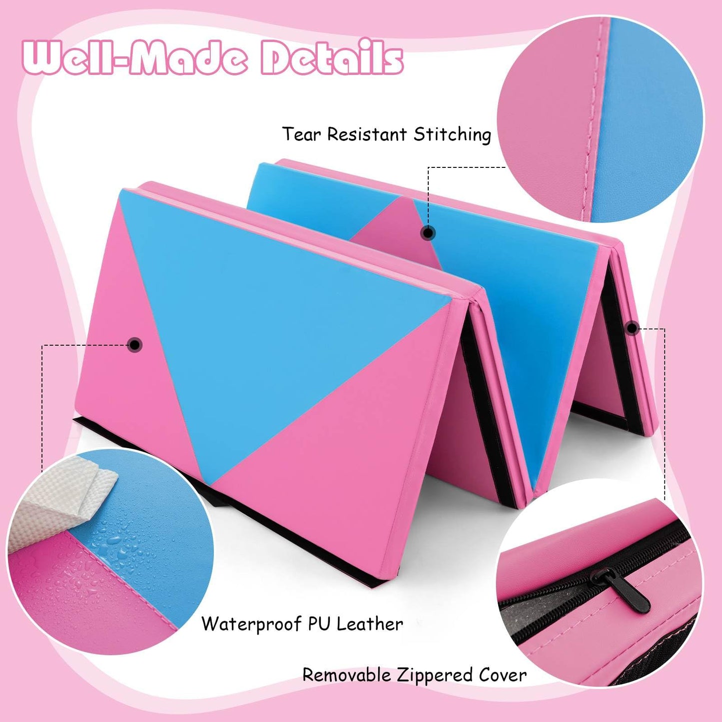 240 x 117 x 5 cm Gymnastics Mat with Carrying Handles & Hook and Loop Fasteners