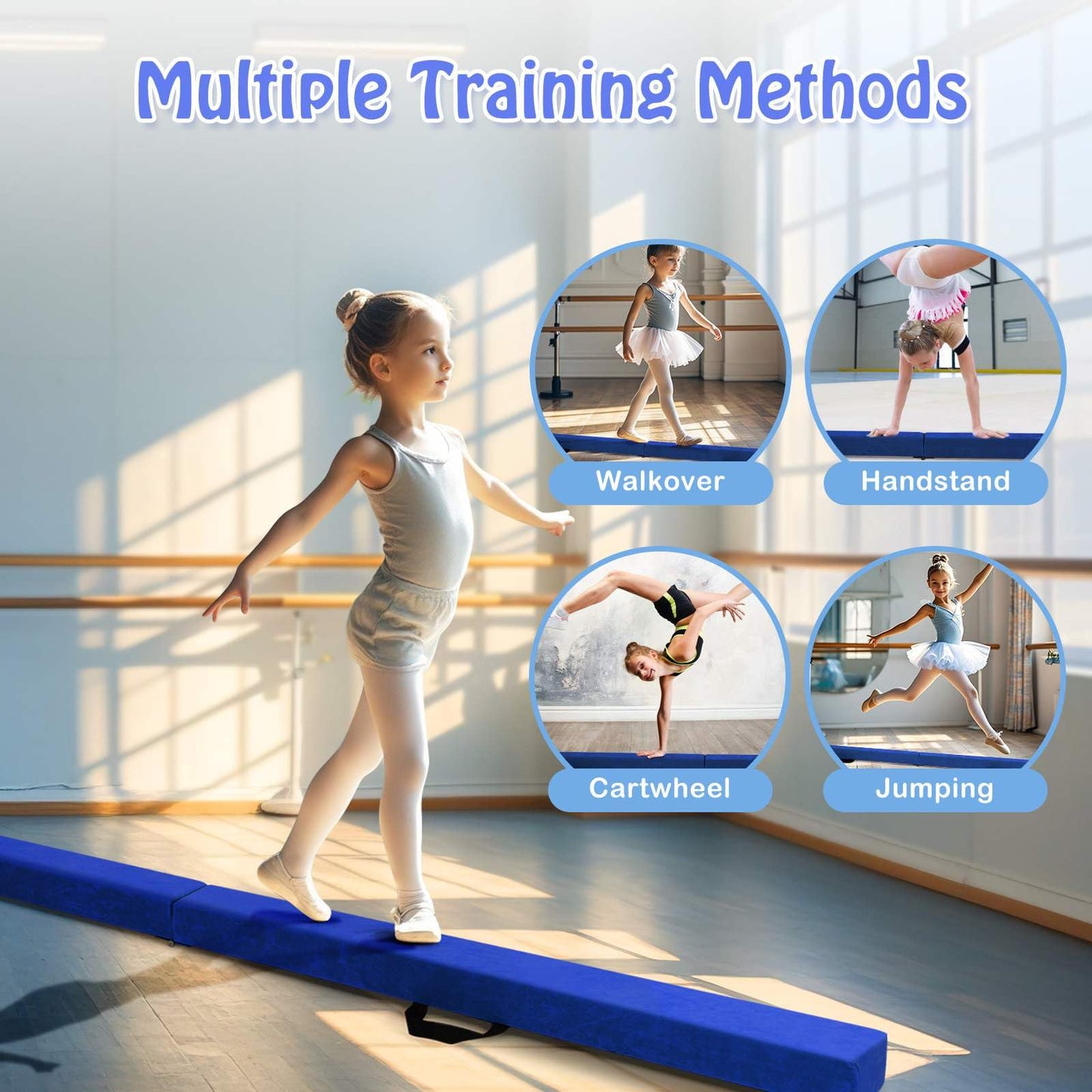 Portable Gymnastic Beam with Solid Wood Base & Anti-Slip Bottom
