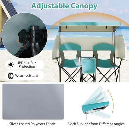 Double Beach Chair with Adjustable Canopy and 3 -Side Shading Curtains