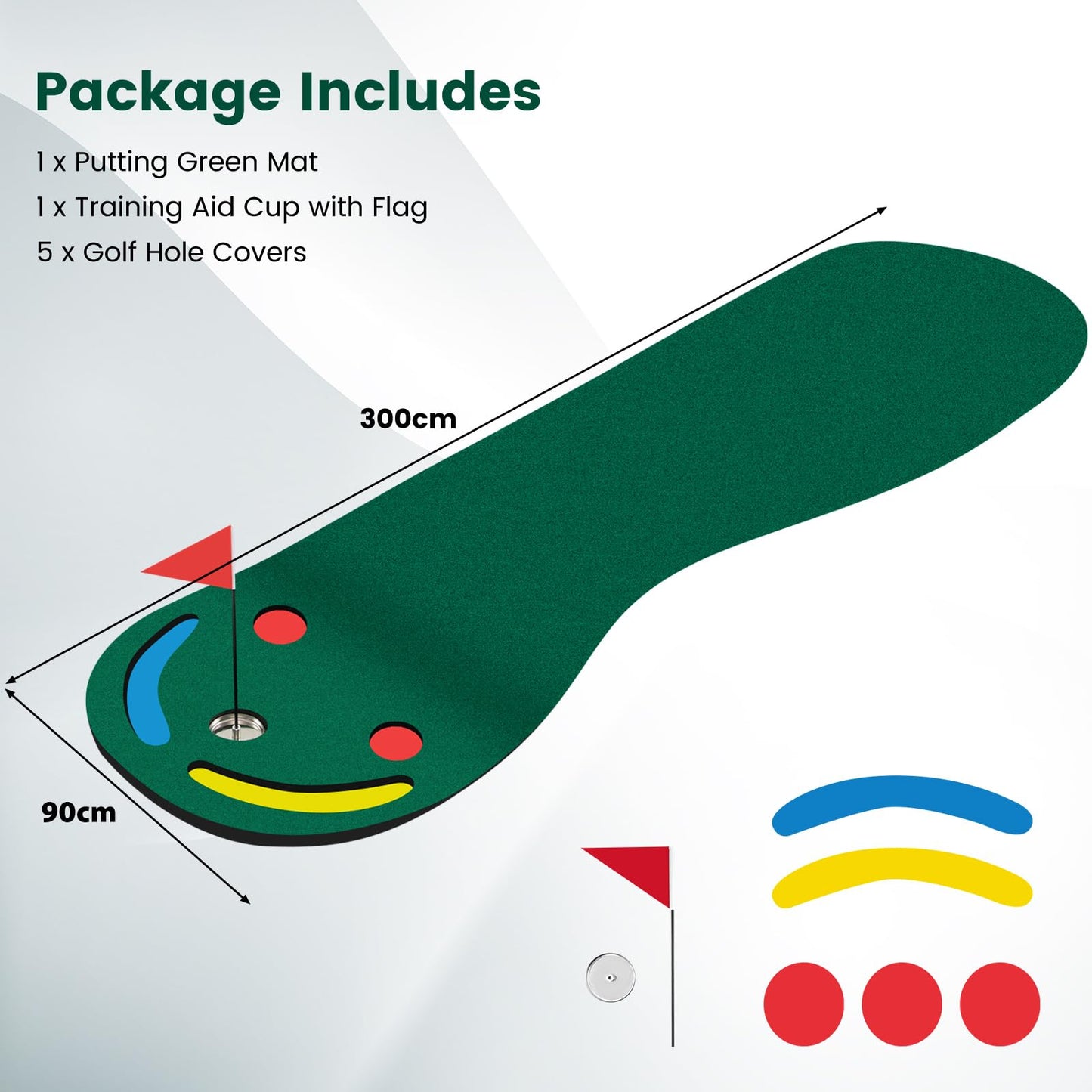 Par Three Putting Mat with 3 Putting Cups 1 Flag and Golf Hole Covers
