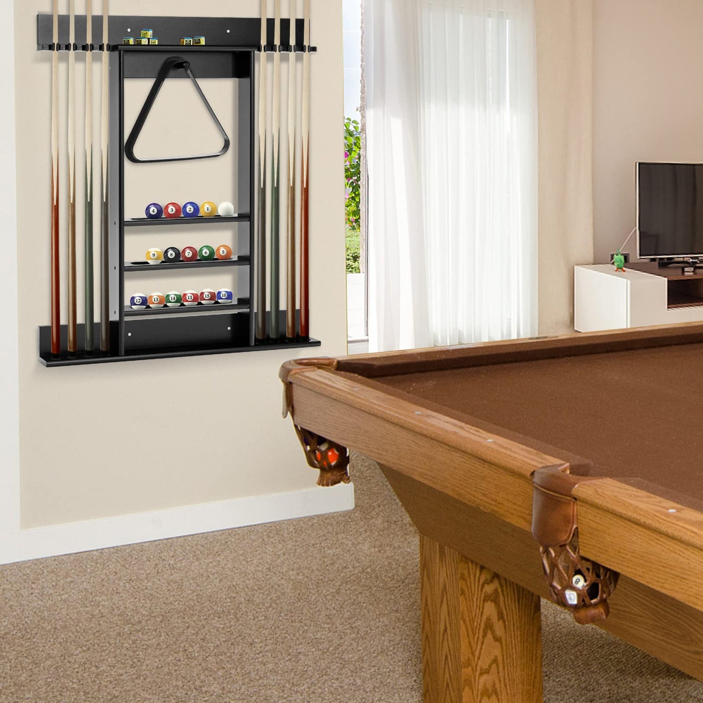 Wall Mounted Billiard Stick Holder Made of Solid Pine Wood