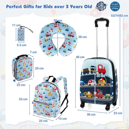 5 Piece Kids Luggage Set with Backpack and Neck Pillow & Name Tag
