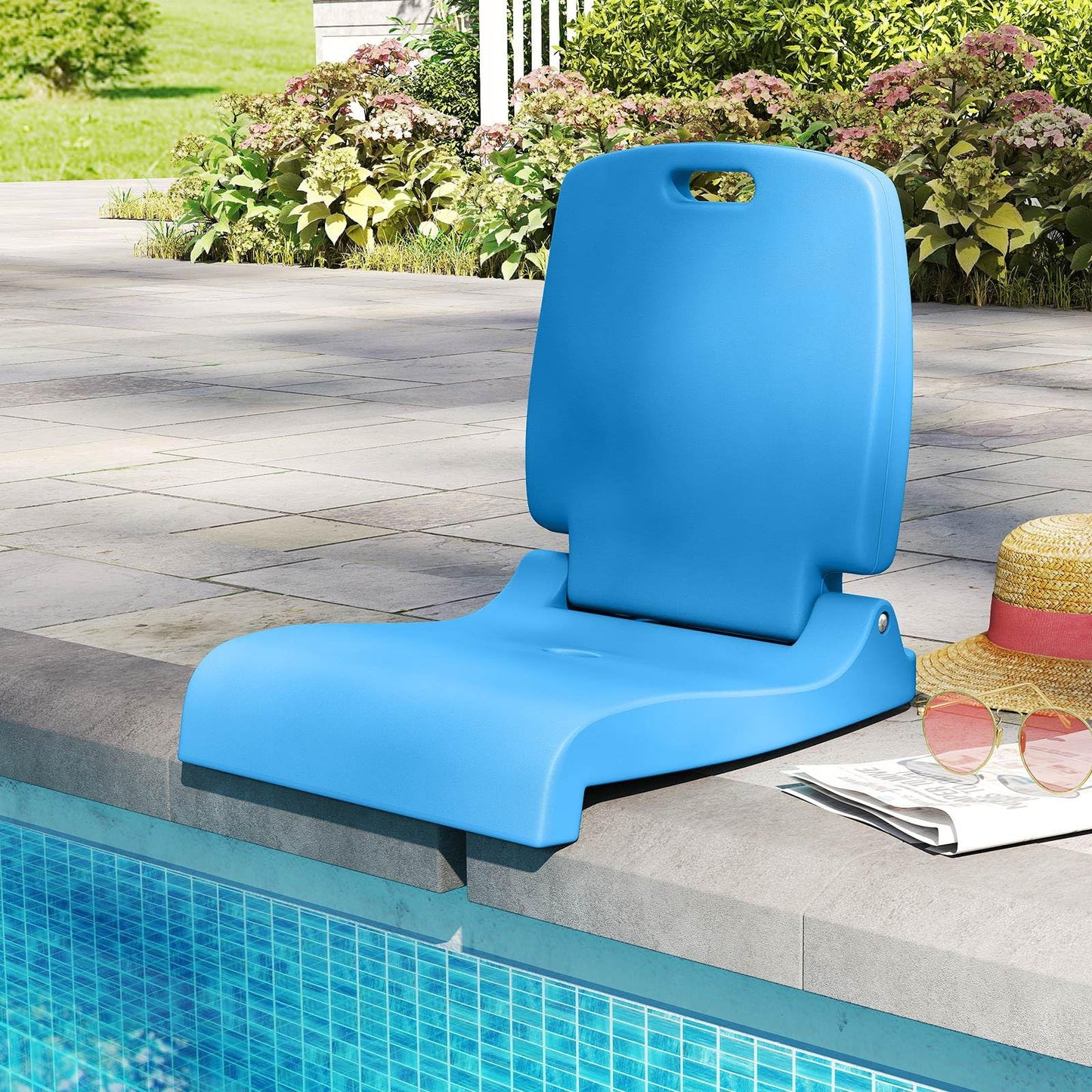 Foldable Outdoor Pool Chair with Handle & Back Support for Edge of Pool