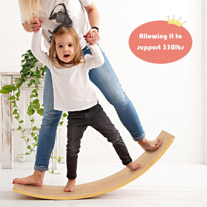 Wooden Wobble Balance Board Bamboo Yoga Curvy Board w/ Polished Edge