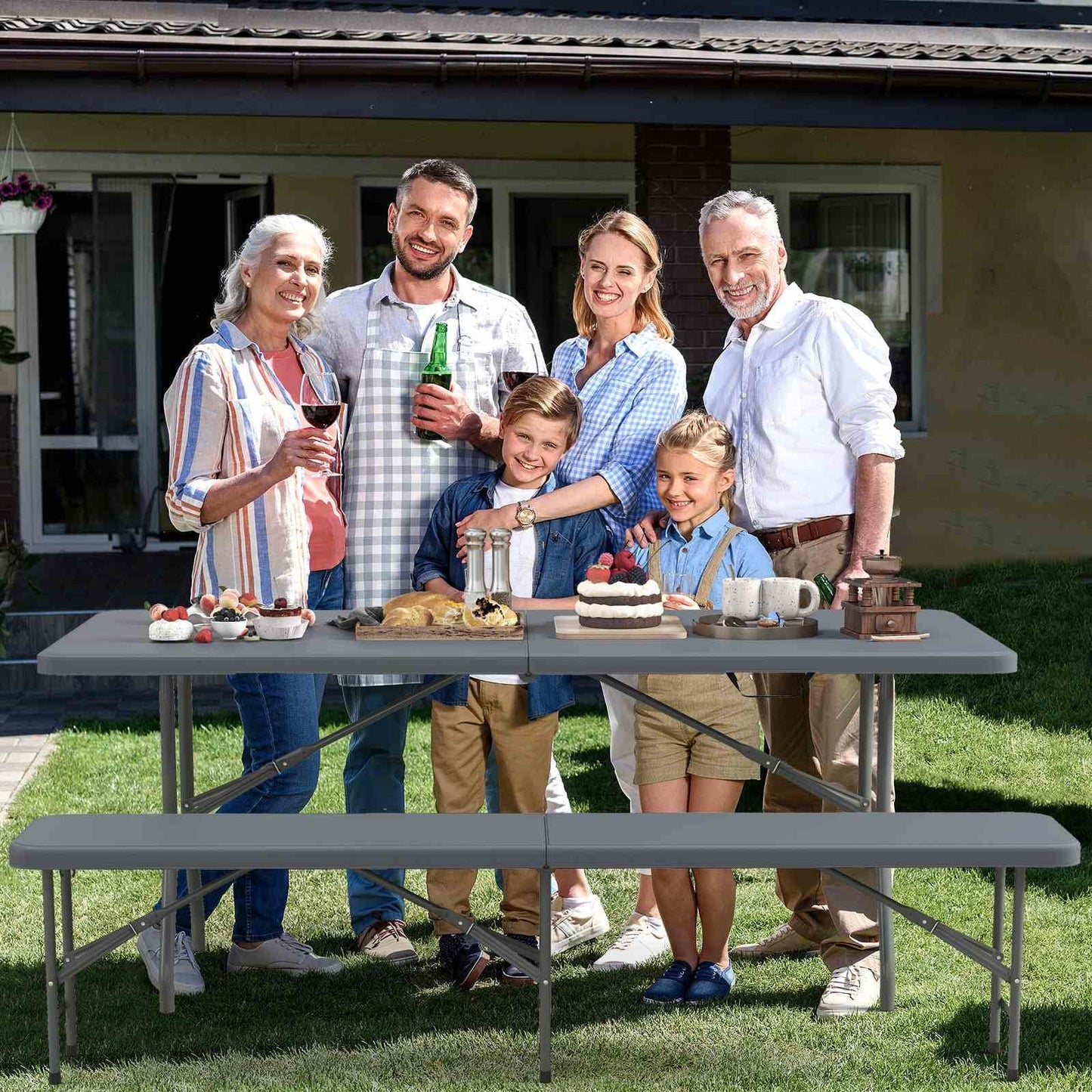 180cm Outdoor Plastic Folding Bench with Handle and Lock