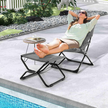 Outdoor Portable Lounge Chair with Footrest & Removable Cushion