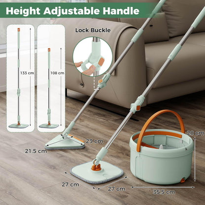 Flat Floor Mop and Bucket System with Mope Heads and Clean and Dirty Water Separation