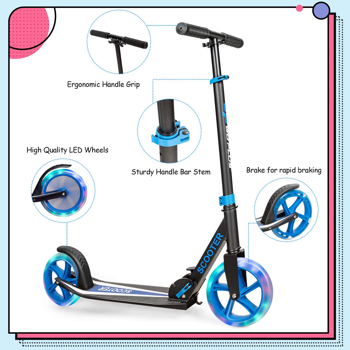 Kids Folding Kick Scooter Scooter for Children Teens w/2 Flash Wheels