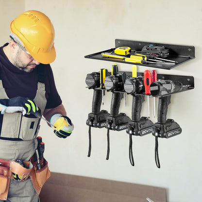 Electric Drill Storage Rack, Wall Mounted Drill Holder & Floating Shelf