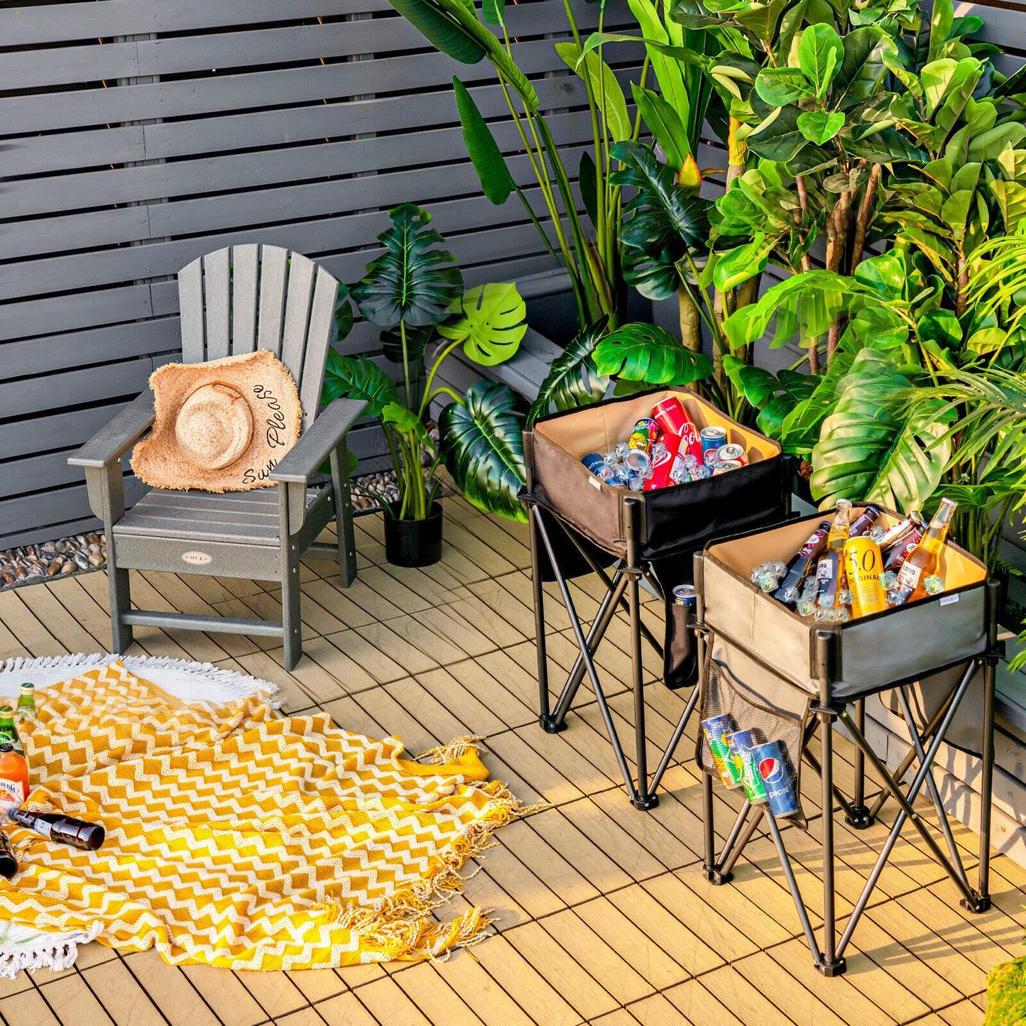 2 PCS Portable Picnic Tables with Large Capacity Storage Sink