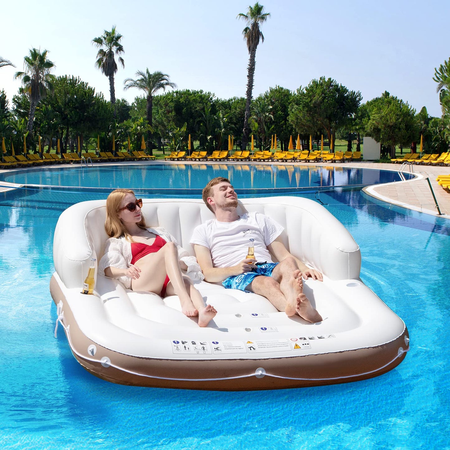 Canopy Island Inflatable Pool Float Lounge with High Backrest Armrest Adults & Kids