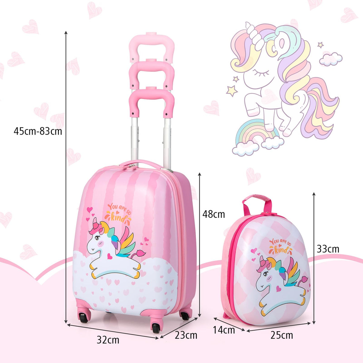 2 Pieces Kid Luggage Set with Wheels and Retractable Handle
