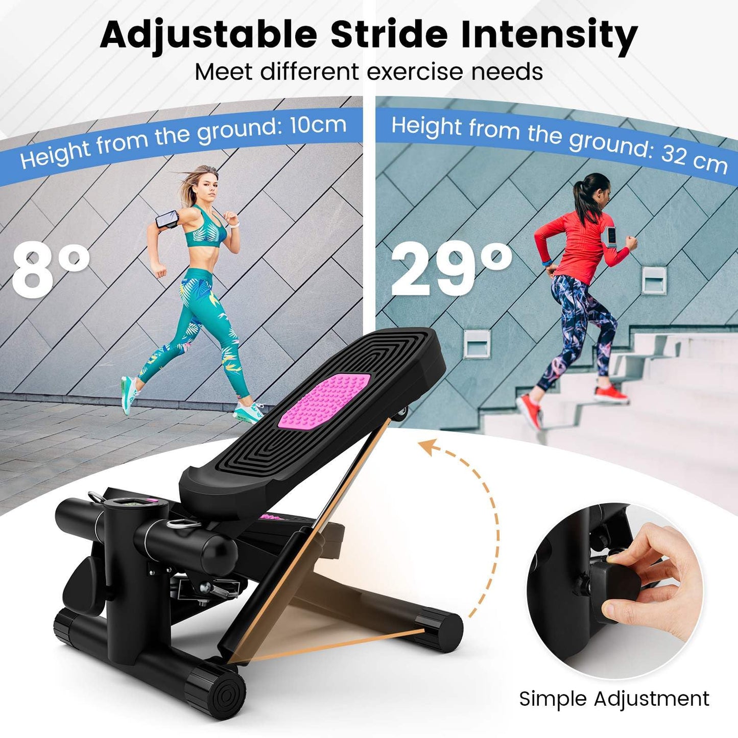 Mini Stepper for Exercise at Home with Resistance Bands for Full Body Workout