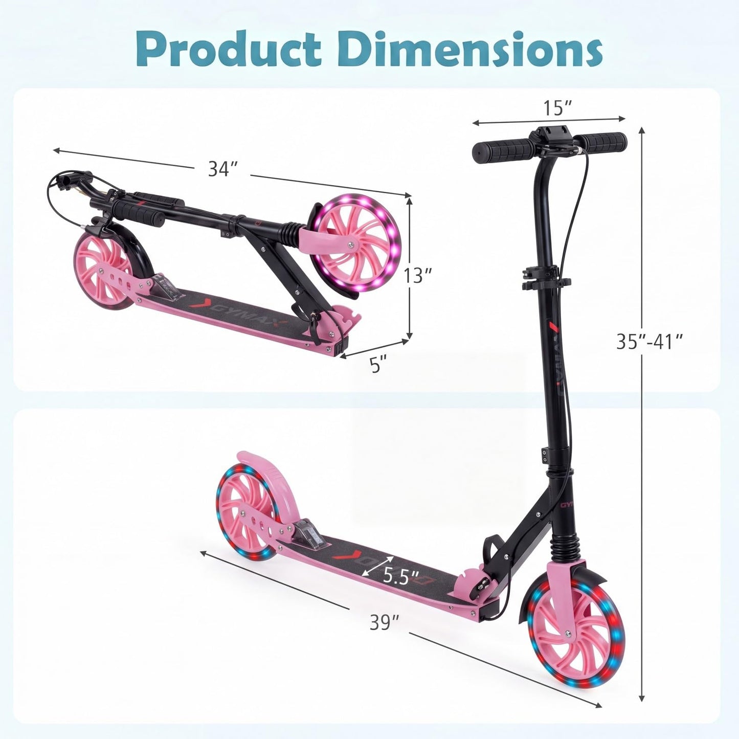 Kick Scooter with 4-Level Adjustable Handlebar, Hand Brake, Anti-Shock Suspension