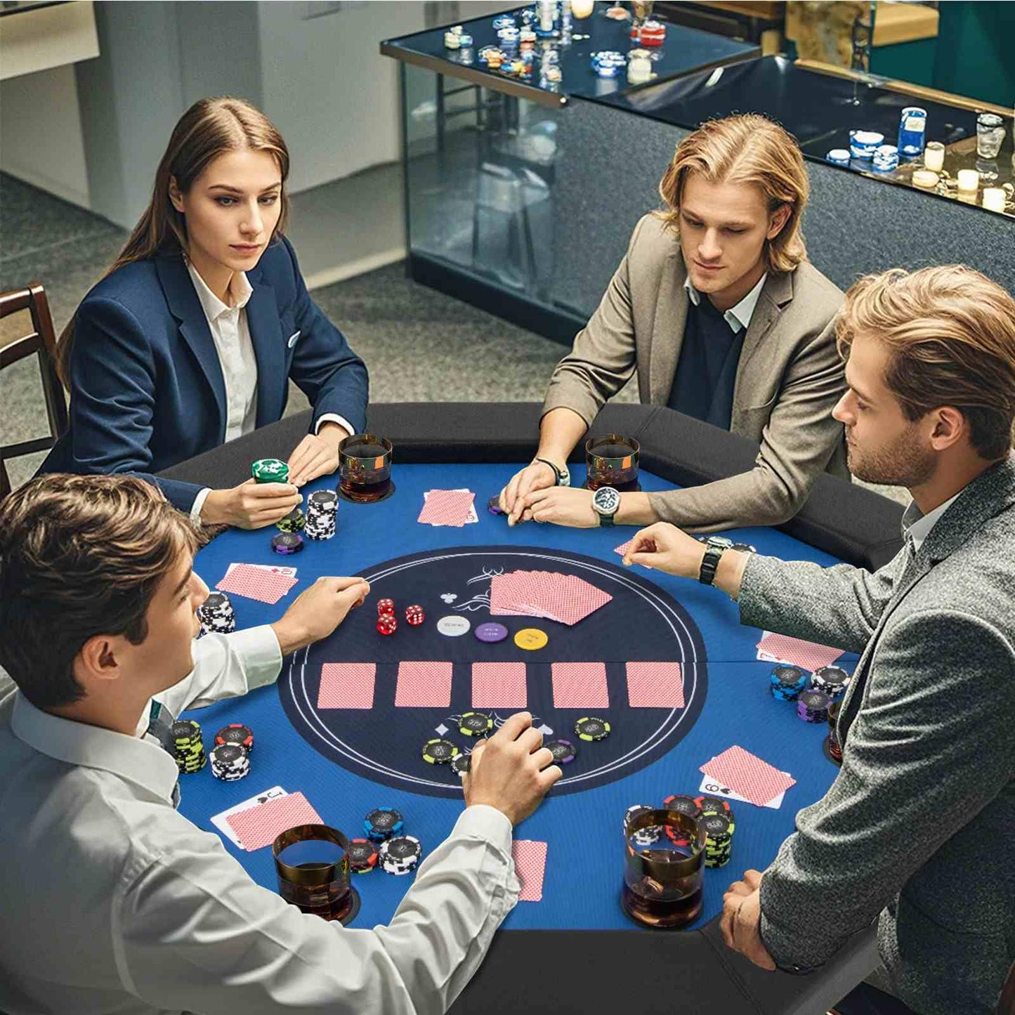 122cm Foldable Poker Table for 8 Players Octagon Poker Card Board Game Leisure Table
