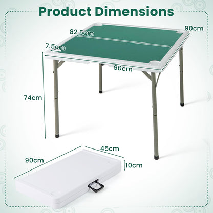 90cm Folding Mahjong Table Portable with Felt Mat and Cup Holders